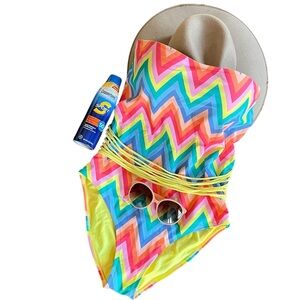 Aerie Neon Chevron One-Piece Swimsuit - With Strappy Exposed Back